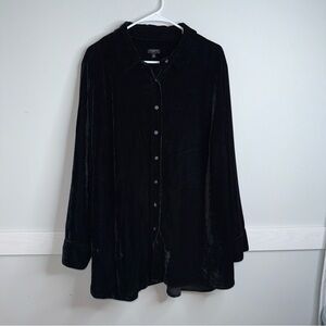 Talbots Plus Black Velvet Button-Up Tunic Shirt